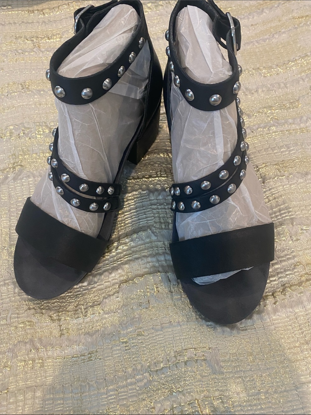 Lucky Brand Black Studded Block Heel Sandals